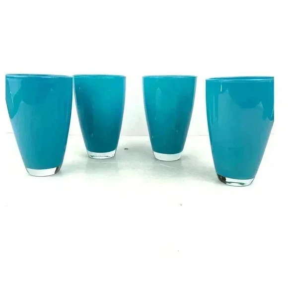 Vintage Other - 4 PC Blue Glass Tumbler Drinkware 5.5" Tall